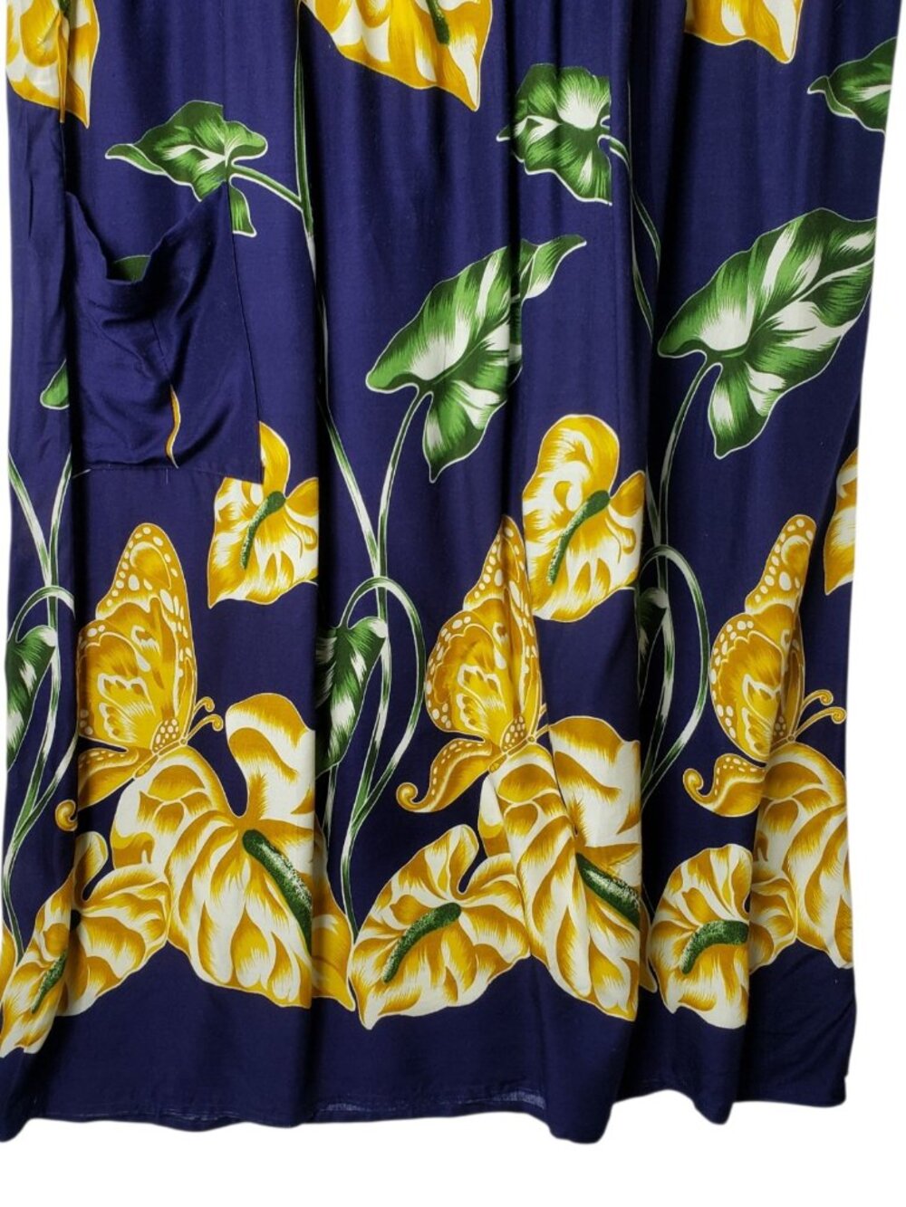 Lilias Women's Navy Tropical Floral Butterfly Midi Dress W/Pockets Large - Picture 4 of 10
